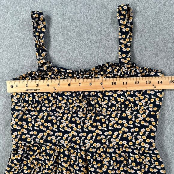 Row A Floral Mini Dress Size Small Navy Blue/Yellow Ruffle Tiered Sundress - Picture 4 of 8